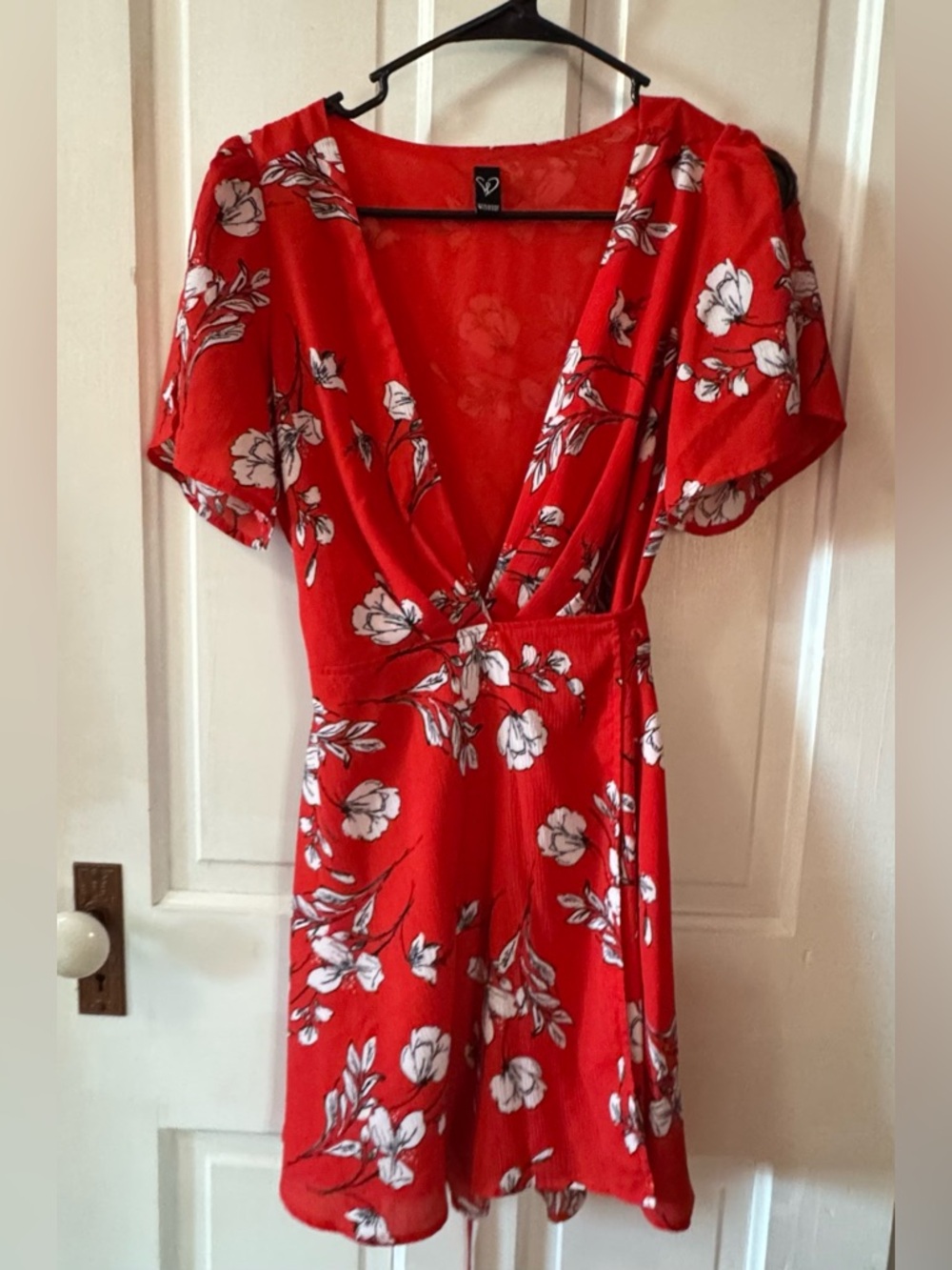 Windsor Red Floral Wrap-Style Mini Dress